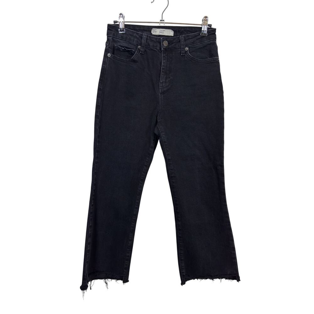 Topshop Moto Dree Kick Flare Jeans Womens 26 Black High Rise Cropped Raw Hem